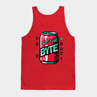 Cyberpunk Pixel Soda Can - Sip the Byte 2D Game Style Tank Top